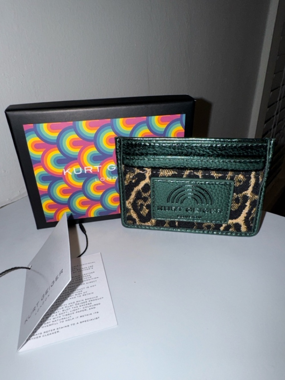 Kurt Geiger Green Leather & Leopard Print Card Holder